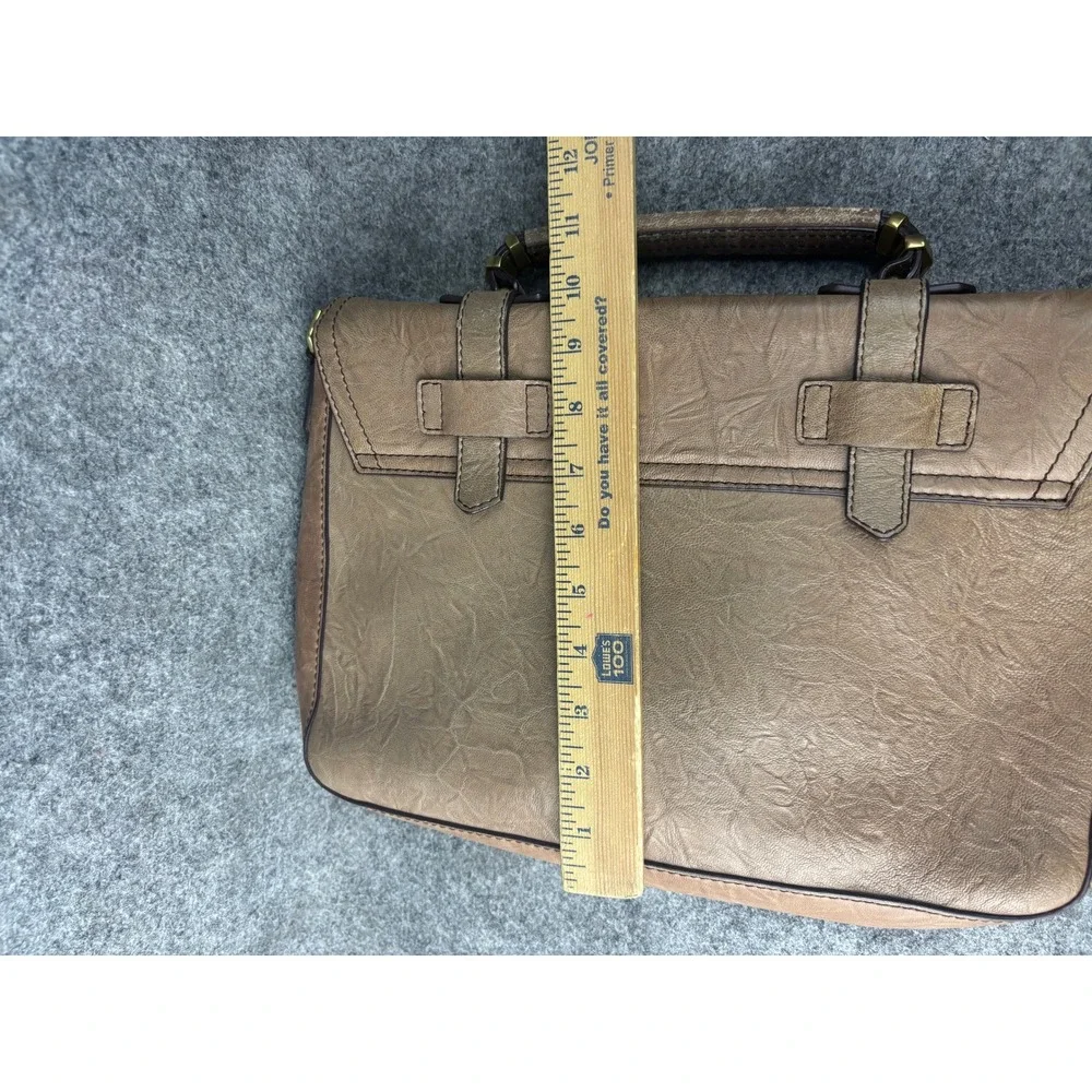 Oryany Satchel Bag Womens Medium Tan Leather Crinkled Flap Top Handle Handbag